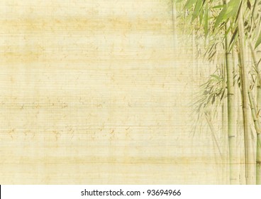 Chinese ancient background with bamboo. Japanese manuscript - grunge antique paper texture.