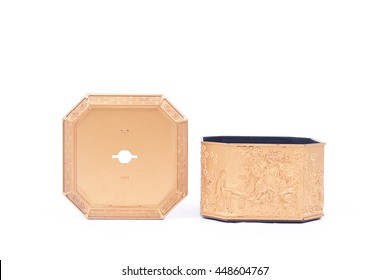 Chinese Art Gold Octagon Box With Lid