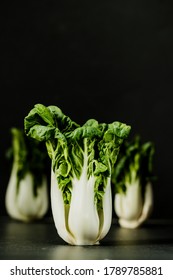 Chinese Baby Bok Choy With Dark Background-low Key Food Photography