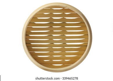 Chinese Bamboo Steamer Top View. Isolated On White Background.