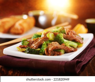 Chinese Beef And Broccoli  Stir Fry In Warm Light