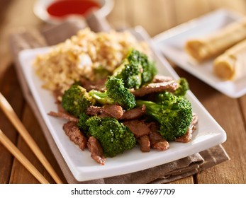 Chinese Beef And Broccoli Stir Fry With Fried Rice