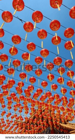 Chinese Buddhist temple for Chinese New Year Decoration with Red Lanterns
