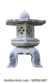 Chinese Buddhist Traditional  Garden Stone Lantern Isolated On White Background. Japan Statue.