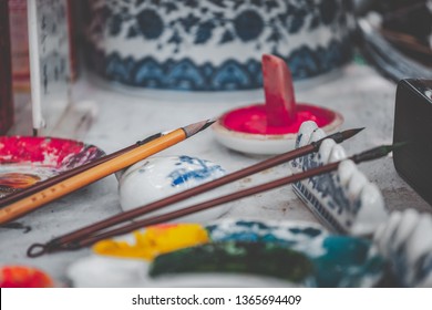 Chinese Calligraphy And Painting Tools With Stationery.