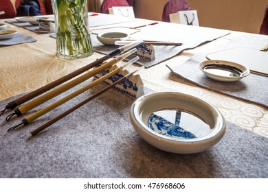 Chinese Calligraphy Tools On Table