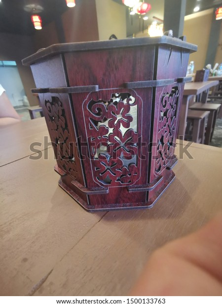 Chinese carved wooden tissue\
box