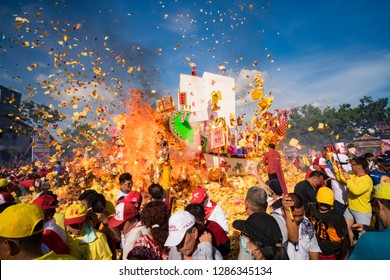 Chinese Celebration Of Bakar Tongkang In Riau Indonesia, 8 August 2018. Bakar Tongkang Means Burning The Ship Replica.