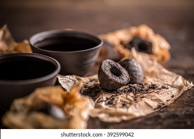 Chinese Clay Bowls Of Pu Erh Tea