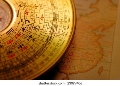 Chinese Compass(Luo Pan) Over Map Of China.