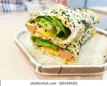 Chinese Crepe Or Chinese Food Called JianBing. 