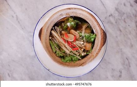 Chinese cuisine, Bak kut teh soup. Stew of pork and herbs soup.