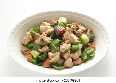 Chinese Cuisine, Chicken And Leek Stir Fried