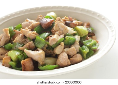 Chinese Cuisine, Chicken And Leek Stir Fried