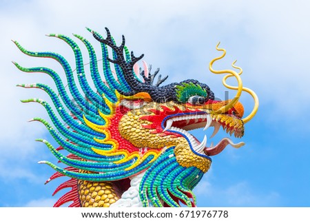 Chinese dragon and blue sky , close up