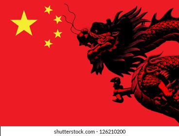 Chinese Dragon On The Flag Of China.
