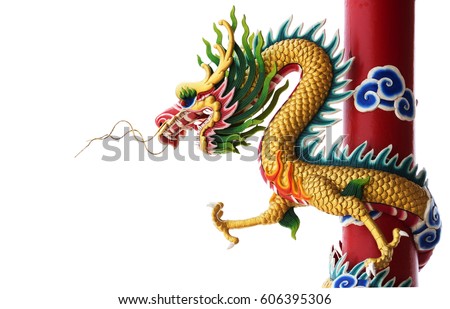 Chinese dragon religious statue isolated on white background