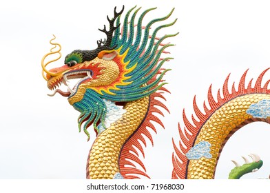 Chinese Dragon Statue On White Background