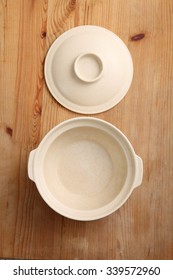 Chinese Empty Clay Pot On The Wooden Background