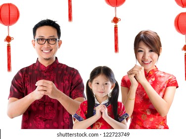 Chinese Family Greeting, Chinese New Year Concept, Isolated Over White Background.