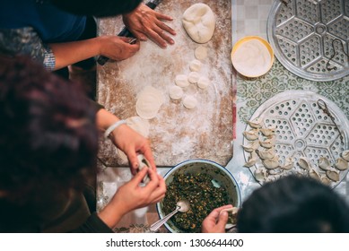 Chinese Family Making Dumplings During Spring Festival