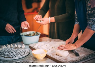 Chinese Family Making Dumplings During Spring Festival