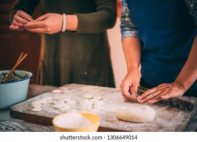 Chinese Family Making Dumplings During Spring Festival