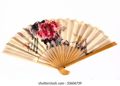 Painted Hand Fan Birds Flowers Isolated Stock Photo (Edit Now) 91141619