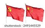 Chinese flag with Chinese Communist Party flag on cloudy sky. flying in the sky