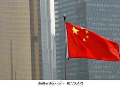 Chinese Flag on the Bund with Pudong Skyscrapers in the Background - Shutterstock ID 187705472