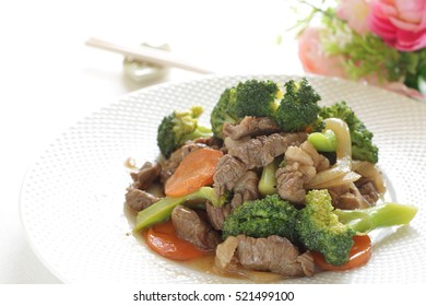 Chinese Food, Broccoli And Beef Stir Fried