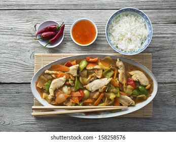 Chinese Food, Chicken Chop Suey Overhead Shoot