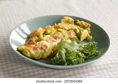 Chinese Food, Green Soy Bean And Ham Omelette 