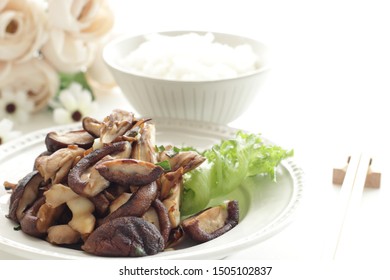 Chinese Food, Japanese Fungus Maitake And Shiitake Mushroom Stir Fried With Soy Sauce