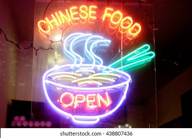 Chinese Food Neon Sign And Chopsticks