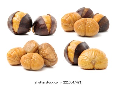 chinese food, peeled roasted chestnut on white background - Shutterstock ID 2210547491