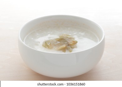 Chinese food,  pickled mustard plant Zha cai and congee