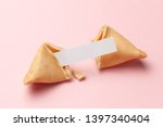 Chinese fortune cookies. Cookies with empty blank inside for prediction words. Pink background