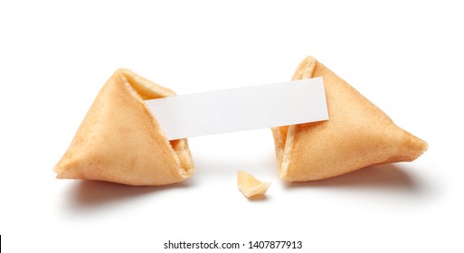 Chinese fortune cookies. Cookies with empty blank inside for prediction words. Isolated on white background - Shutterstock ID 1407877913