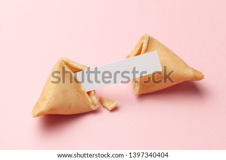 Chinese fortune cookies. Cookies with empty blank inside for prediction words. Pink background
