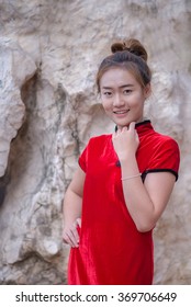 Chinese girl,red dress,chinese new year
