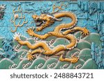  Chinese glazed tile dragon sculpture，Kowloon Wall in Beihai Park, China，The nine dragon walls of beihai park