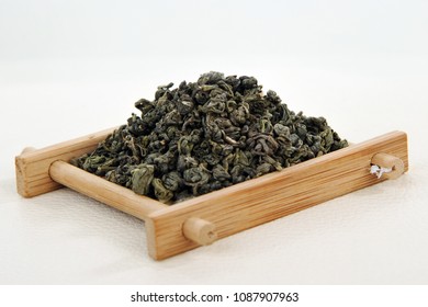 Chinese Gunpowder Tea On A Wooden Stand