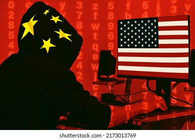 Chinese hacker attacks America. China vs USA. East versus West. Information war of two nations.