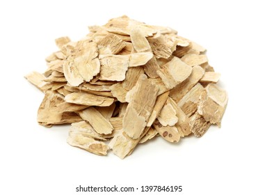 Chinese Herbal Medicine - Astragalus Slices, Huang Qi (Astragalus Propinquus) On White Background