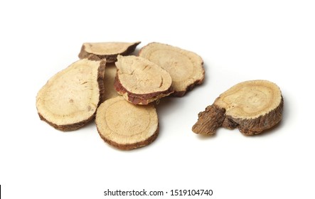 Chinese Herbal Medicine, Licorice Root, On White Background