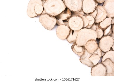 Chinese herbal medicine, the root of angelica dahurica (Bai Zhi), isolated on white background