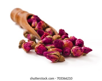 Chinese Herbal Rose Tea In A Scoop Isolated On White Background 