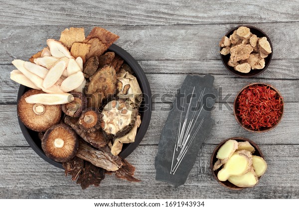 Chinese Herbs Acupuncture Needles Used Traditional Stock Photo ...