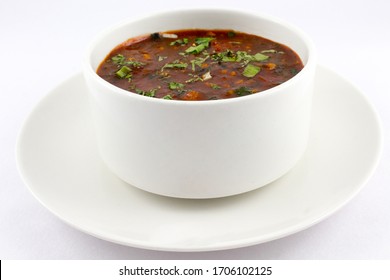 Chinese Hot And Sour Soup Served In A Bowl Isolated In White Background